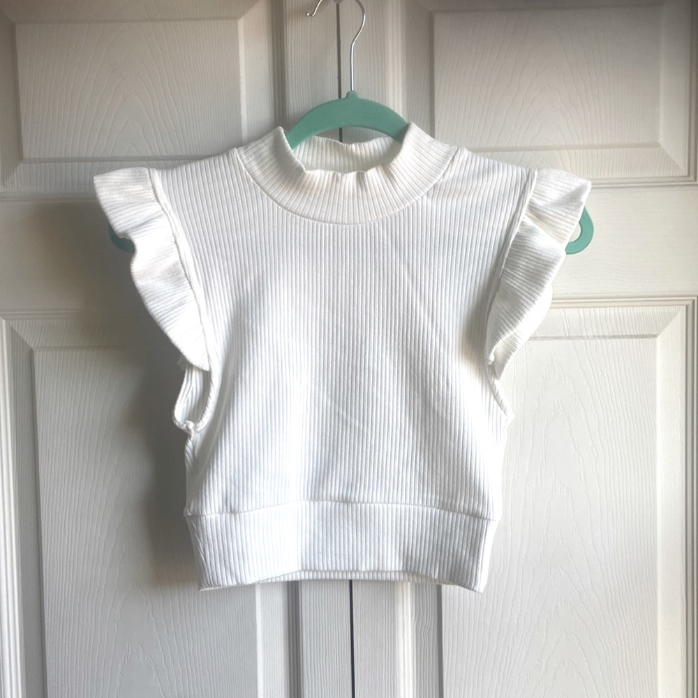 Storia Ruffle Sleeveless Mock Turtleneck Ribbed Top